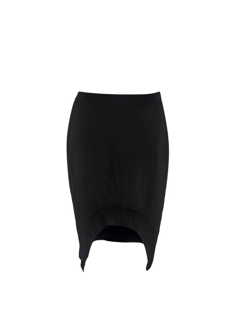 Black Textured Knit Curved Hem Mini Skirt