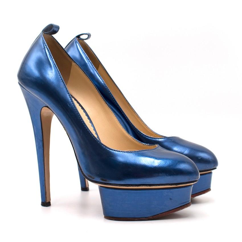 Charlotte Olympia Blue Patent Leather Dolores Pumps