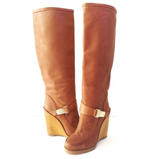 Mulberry Tillie Brown Leather Knee High Boots