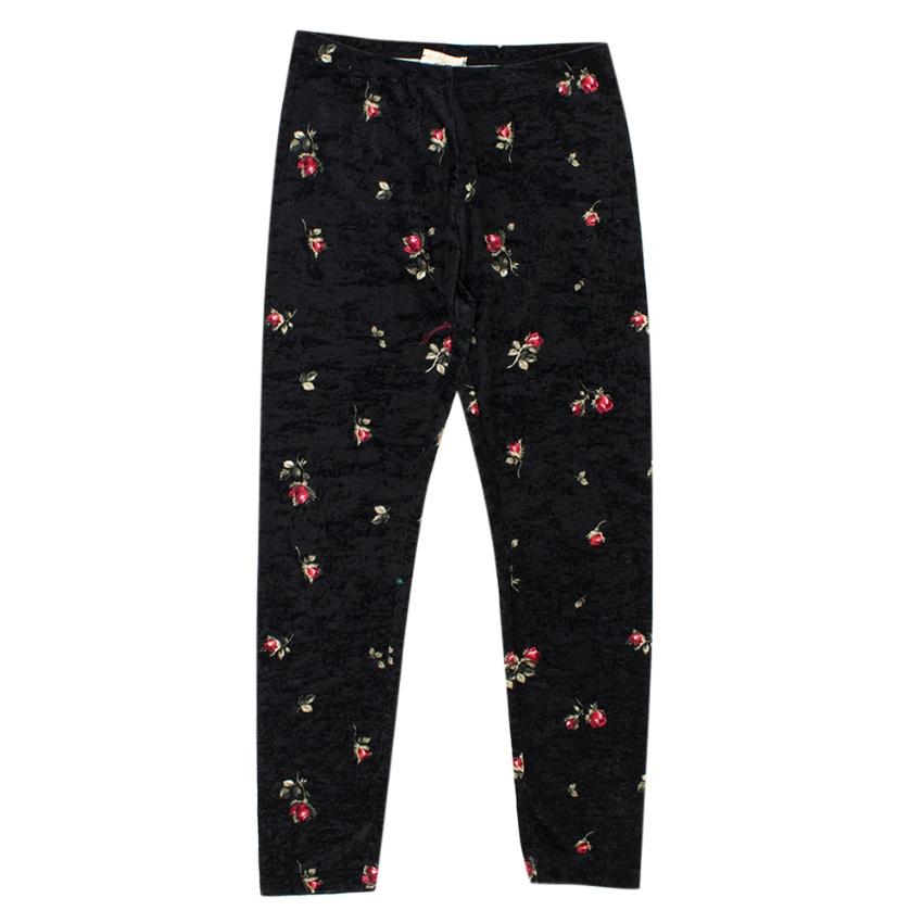 Monnalisa Kids Black Rose Print Velvet Leggings
