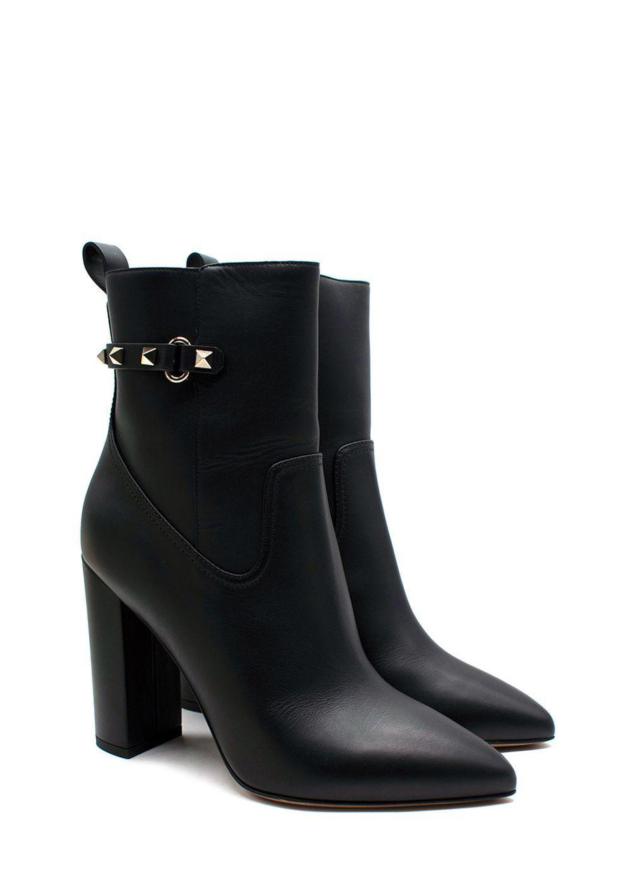 Valentino Black Leather Rockstud Ankle Boots