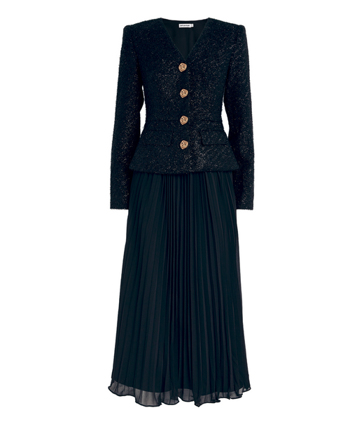 Self Portrait Faux-pearl Button Midi Dress in Boucle
