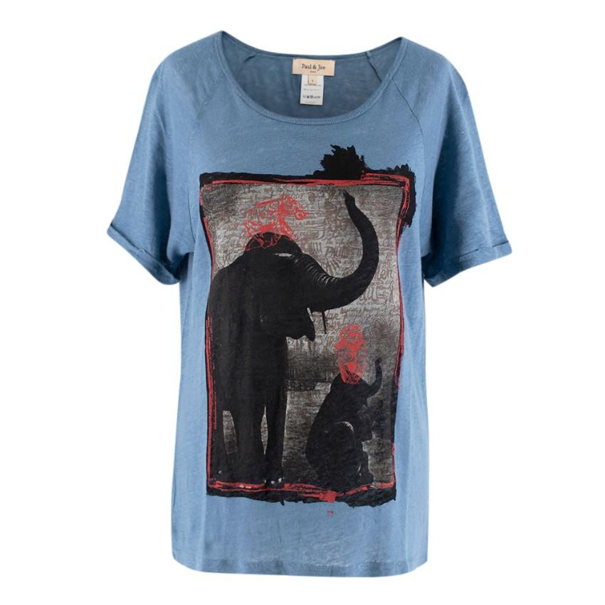 Paul & Joe Blue Elephant Print Linen Top