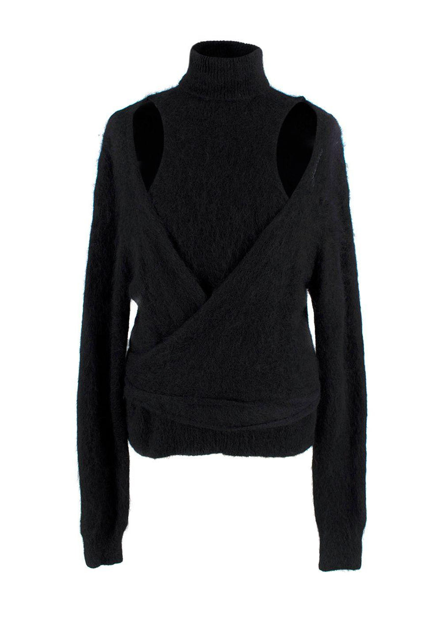 Ganni Black Brushed Alpaca Wrap Jumper
