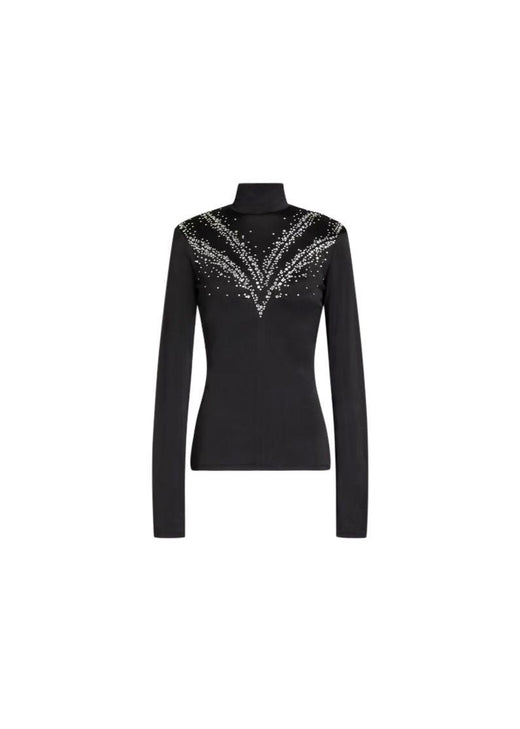black crystal embellished high neck blouse