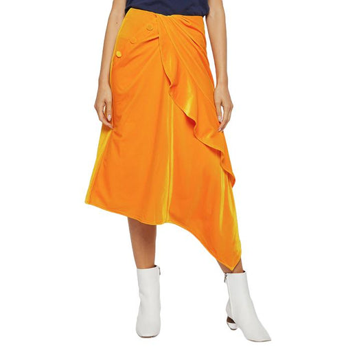 Self Portrait Yellow Velvet Ruffle Midi Skirt