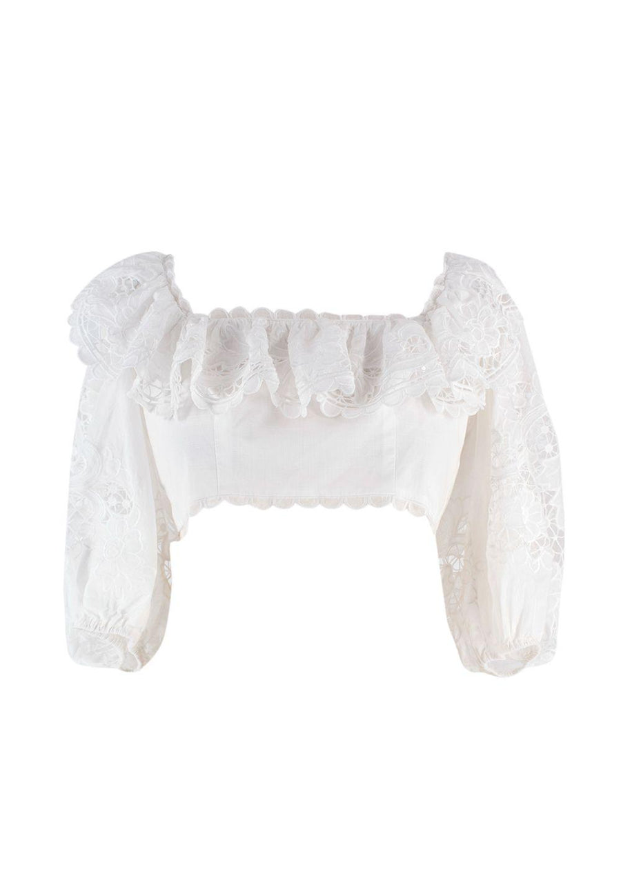 Zimmermann White Lace Lulu Poplin Crop Top