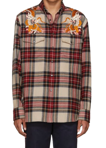 Gucci Embroidered Tartan Flannel Shirt