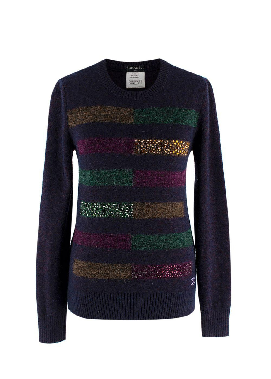 Chanel Multicoloured Crystal Embellished Striped Jumper
