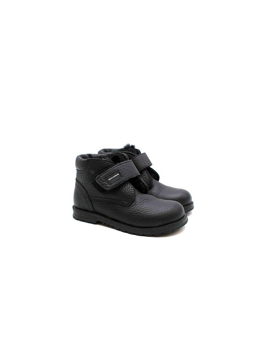 Black leather velcro strap boots