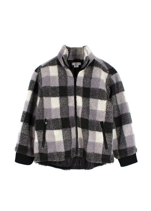 Stella McCartney Kids 10Y Plaid Grey Sherpa Fleece Jacket
