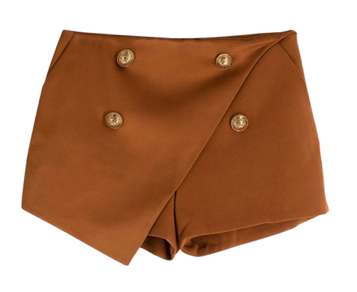 Balmain Tan Satin Skort with Gold Button Detail