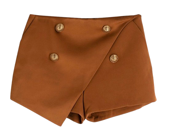 Balmain Tan Satin Skort with Gold Button Detail