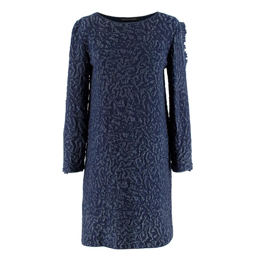 Antonino Valenti Navy with Metallic Thread Ruffled Dress