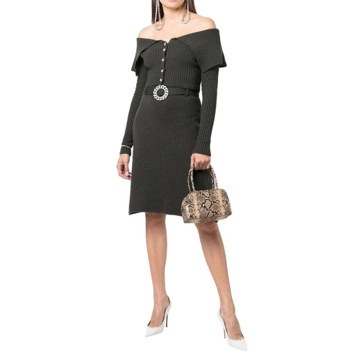 Giuseppe Di Morabito Khaki Merino Wool Off-Shoulder Top & Skirt