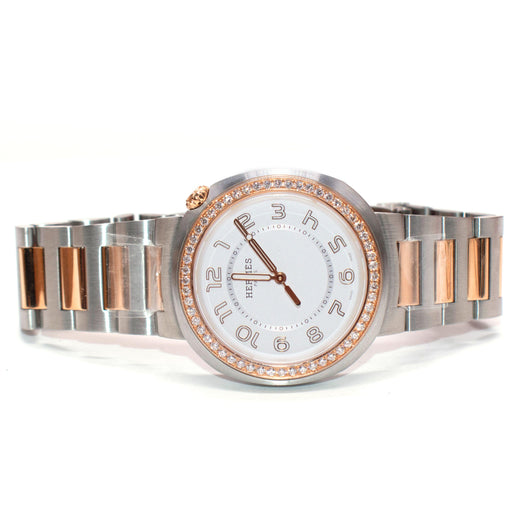Hermes Large Cut Rose Gold Diamond Watch 36mm