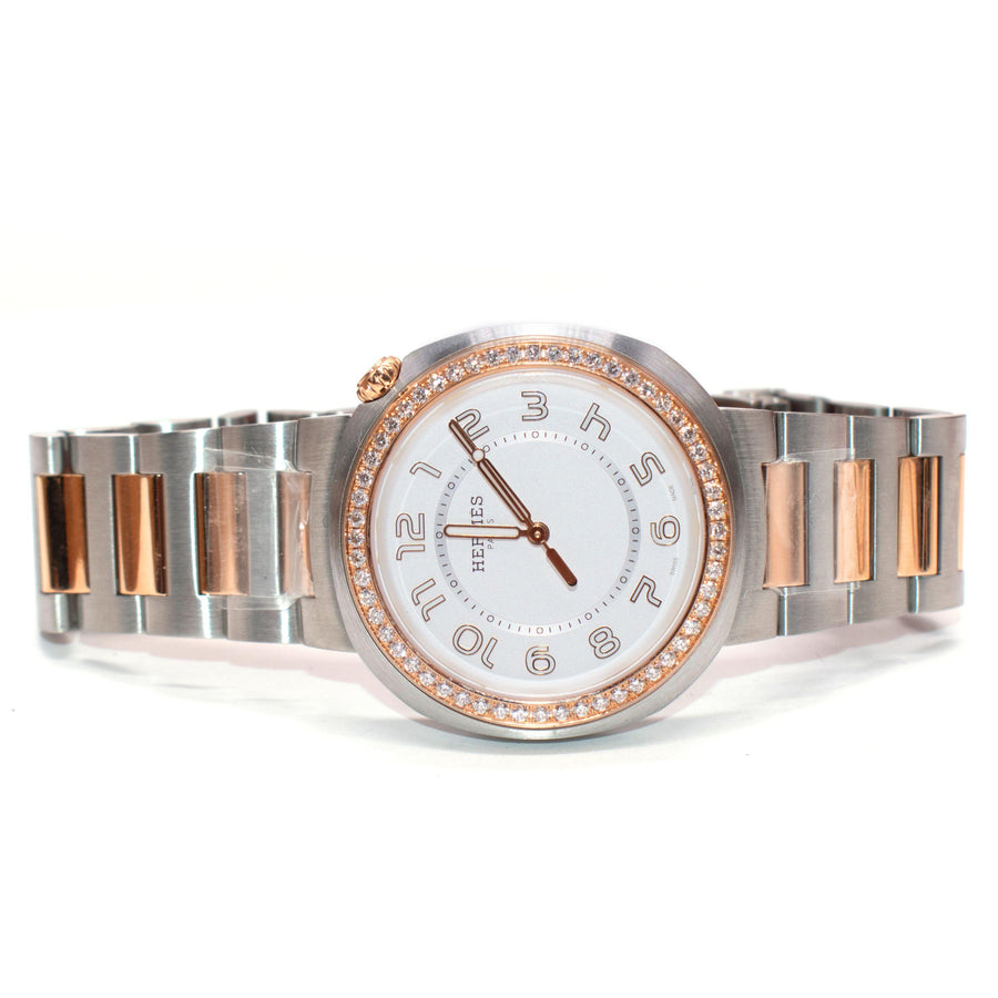 Hermes Large Cut Rose Gold Diamond Watch 36mm