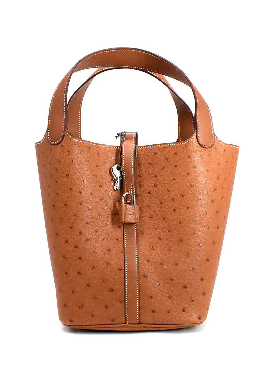 Hermes Picotin Lock 22 in Gold Ostrich Leather with Palladium Hardware