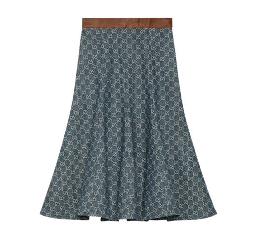 Gucci Monogram Denim Skirt with Leather Trim