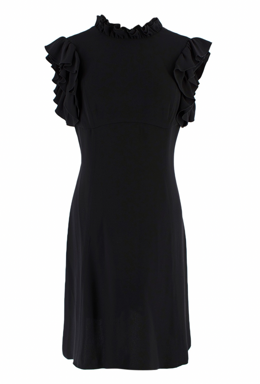 Balenciaga Black Ruffled Trimmed Mini Dress