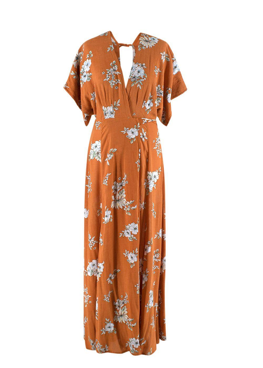 orange floral wrap dress