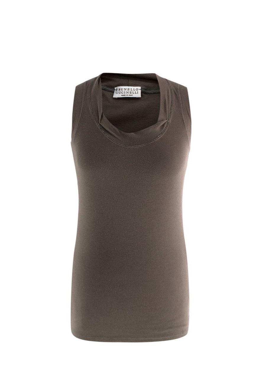 Brunello Cucinelli Soft Ribbed V Neck Tank Top