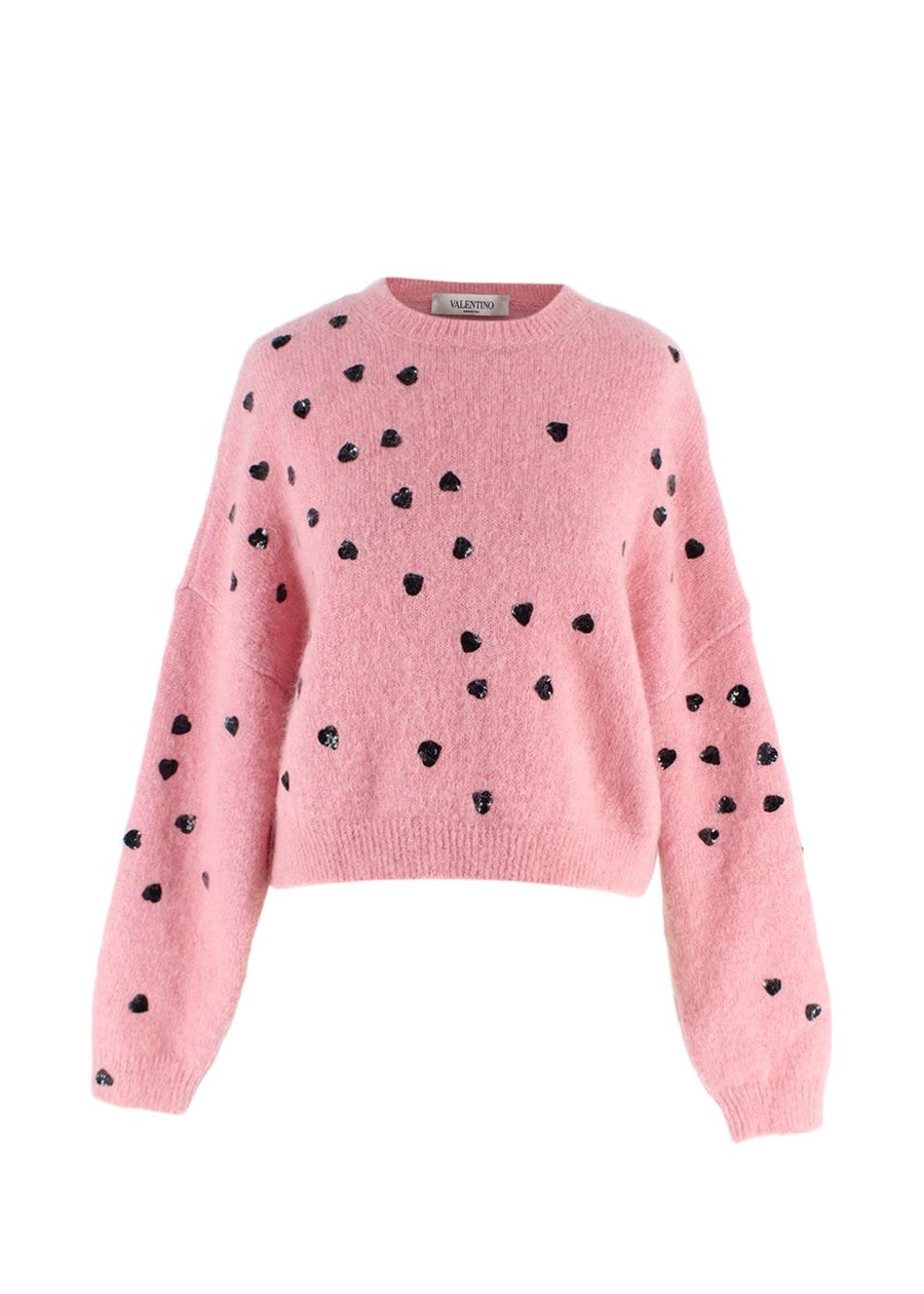 Valentino Pink Sequin Embellished Mohair Blend Jumper