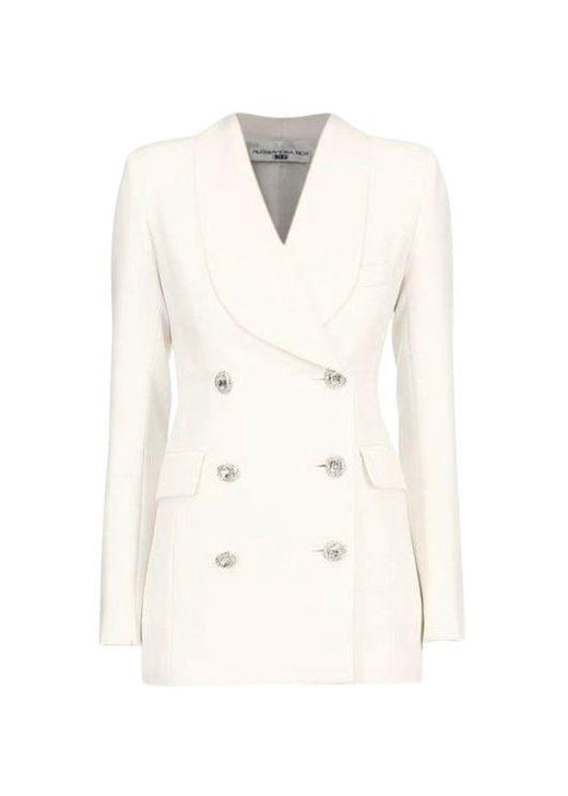 Alessandra Rich Cream Double Breasted Blazer with Crystal Jewel Buttons