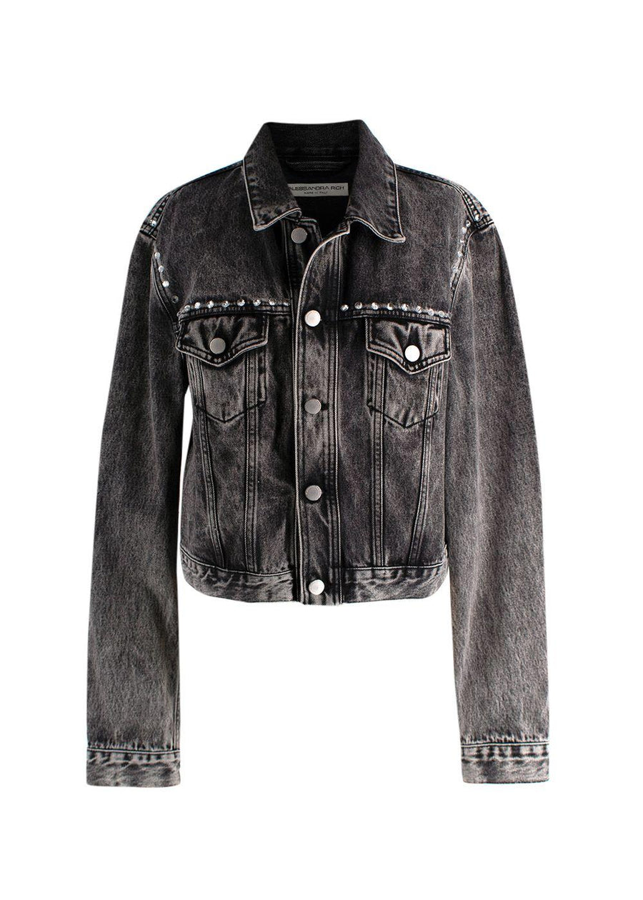 Alessandra Rich Washed Black Embellished Gem Denim Jacket