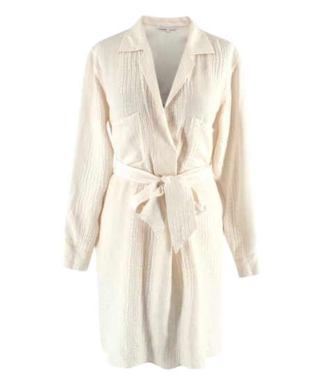 Marie France Van Damme Jacquard Cream Silk Shirt Dress