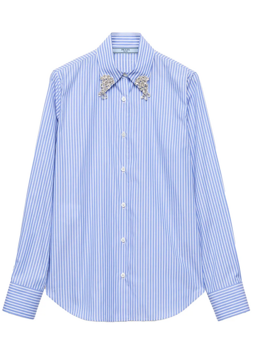 Prada Embellished Collar Striped Shirt