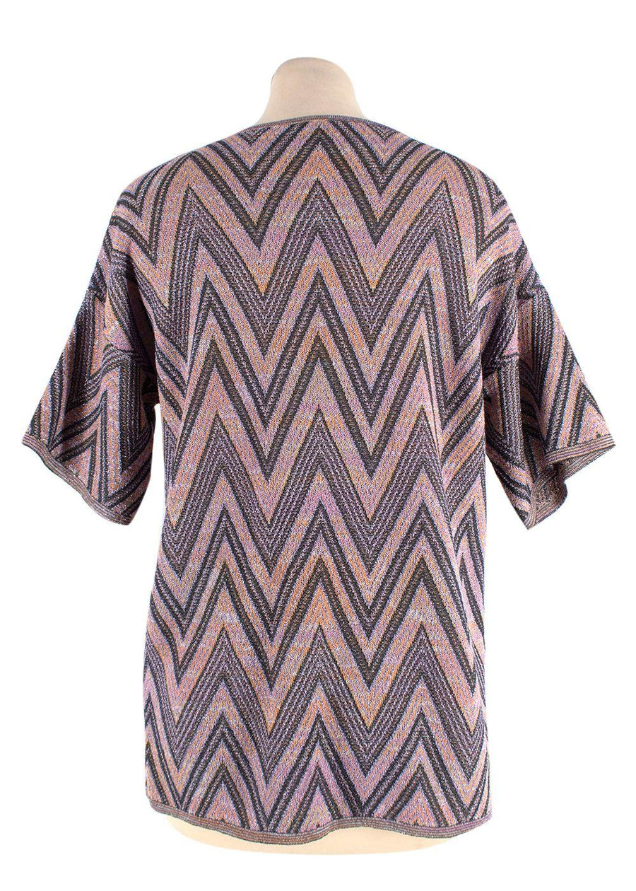 M Missoni Metallic Multicolor Zigzag Patterned Knit Top