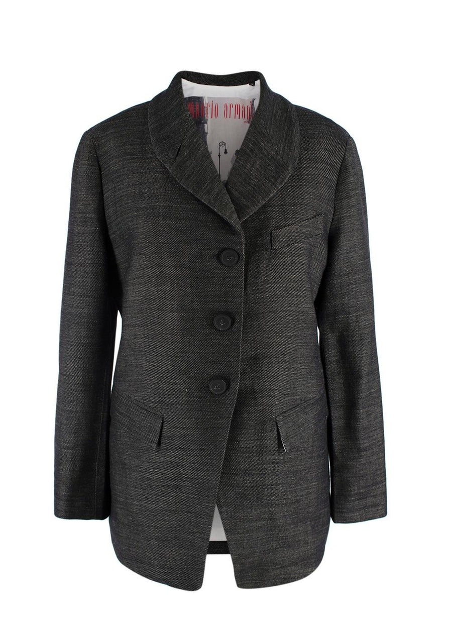 Emporio Armani Grey Pinstripe Wool Single Breasted Blazer