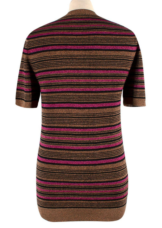 Prada Metallic Striped Short-Sleeve Crewneck Jumper