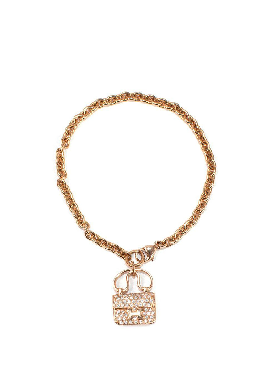 Hermes 18K Rose Gold Diamond Constance Amulettes Bracelet
