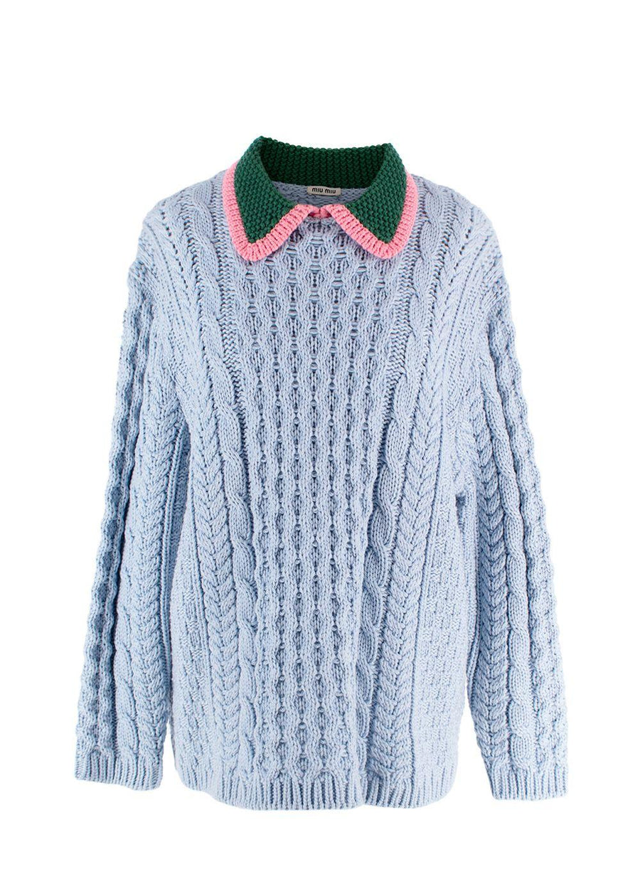 Miu Miu Blue Argyle Knit Jumper with Contrast Collar Detail