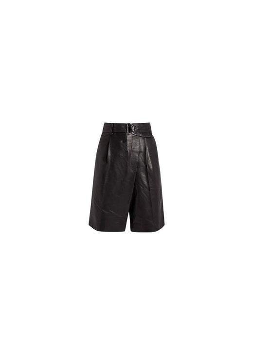 Black Leather Belted Wrap Shorts