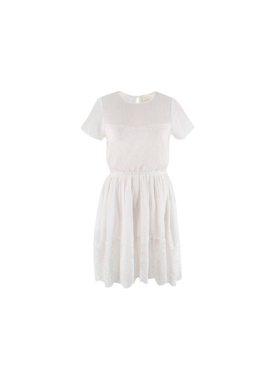 White Lace Trimmed Chiffon Mini Dress
