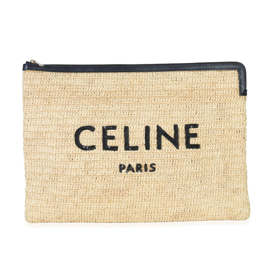 Celine Raffia Sequin Logo Clutch