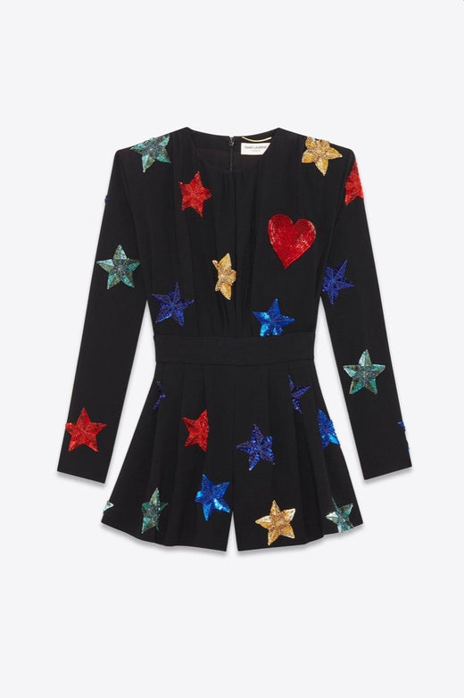 Saint Laurent Black Embroidered Runway Playsuit