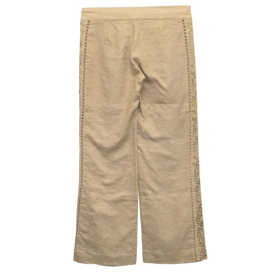 Rebecca Taylor Camel Linen Trousers with Floral Sides