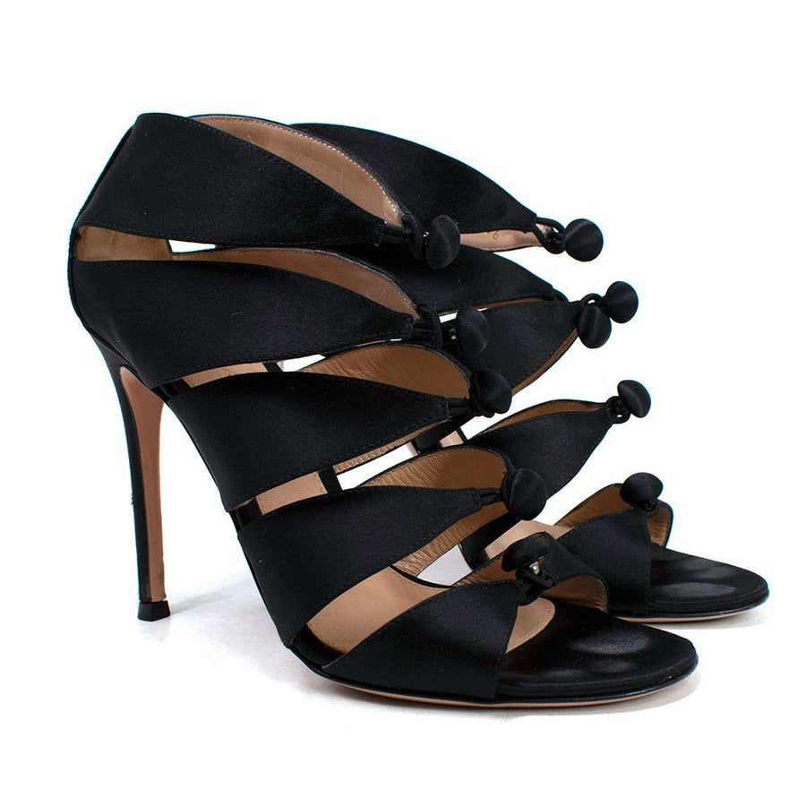 Gianvito Rossi Black Satin Buttoned Heels
