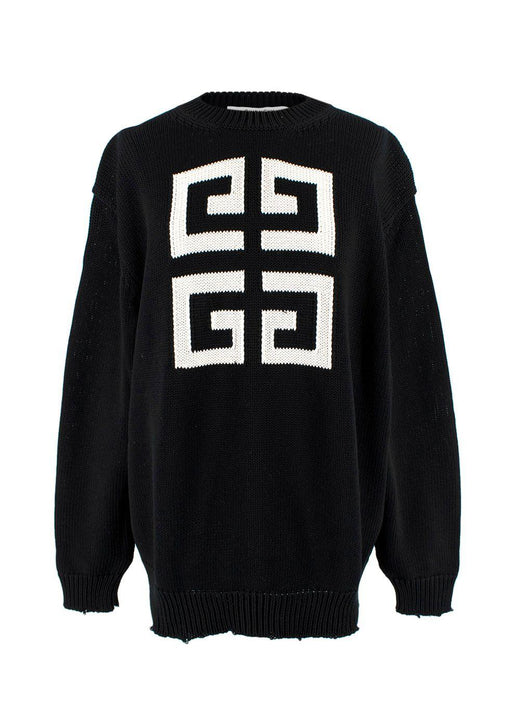 Givenchy Black Distressed Knitted Oversize Logo Jumper
