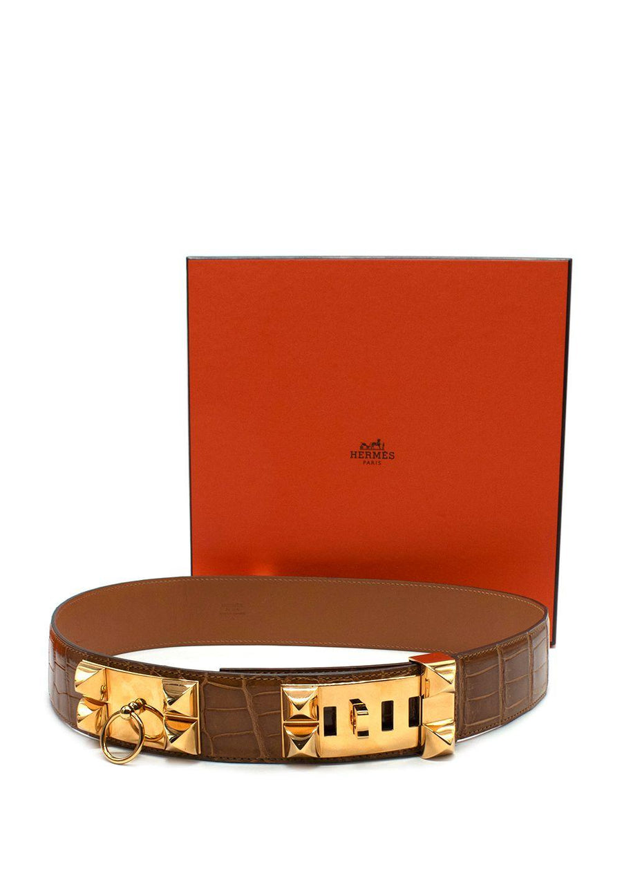 Hermès Medor “Collier de Chien” Belt in Crocodile Leather Full length 97cms