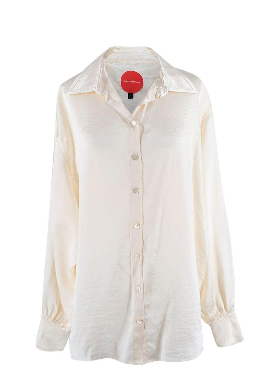 Marianna Senchina Cream Satin Open Draped-back Blouse