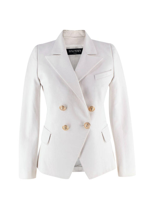Balmain White Double Breasted Blazer with Gold Button Detail
