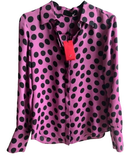 Pink And Black Polka Dot Silk Blouse