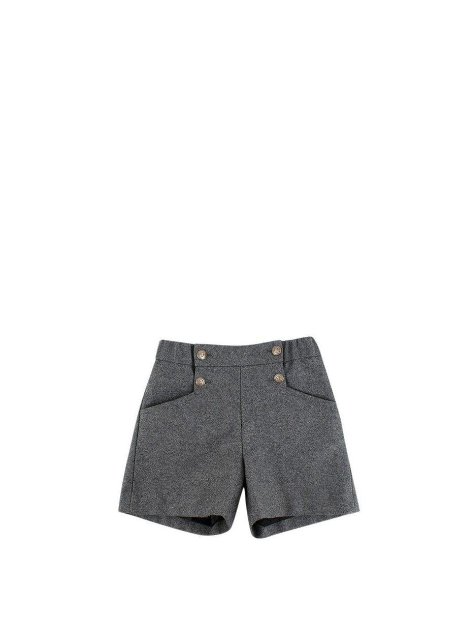 Kids 10Y Grey Wool Button Down Shorts