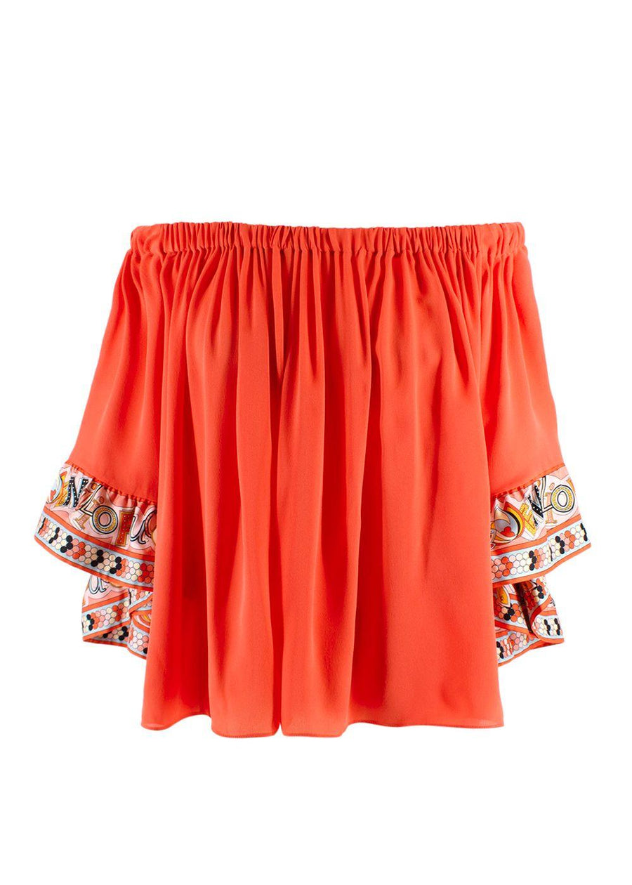 Emilio Pucci Printed-trim Off-shoulder Coral Blouse
