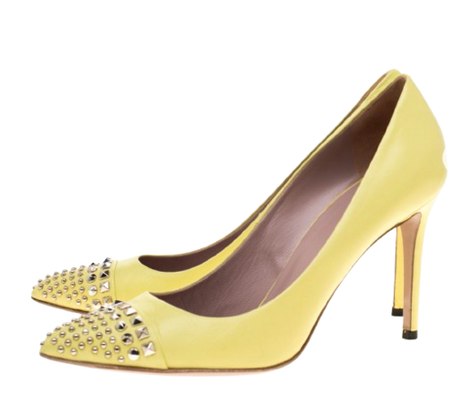 Gucci Yellow Studded Leather Malaga Pointed Toe Pumps